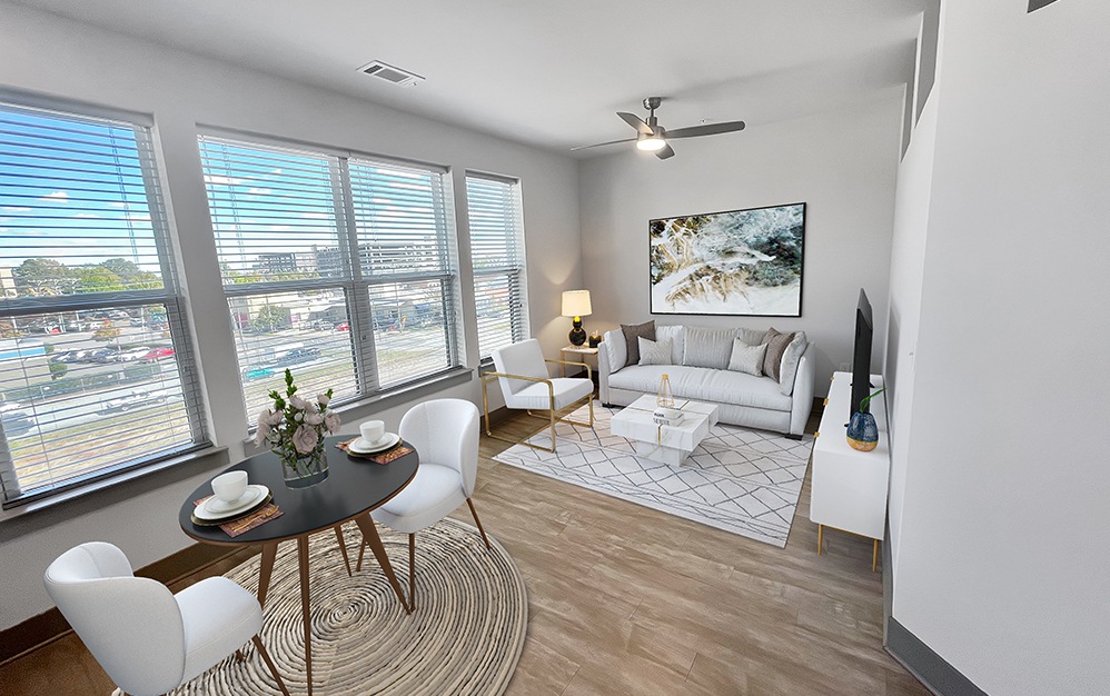 Carlton - 1 bedroom floorplan layout with 1 bath and 595 square feet. (Living Room)